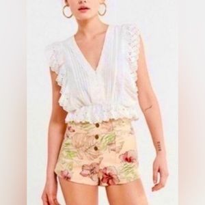 Urban Outfitters Yellow Floral Hawaiian Shorts Size Medium